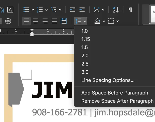 una imagen de las opciones de interlineado en un documento de Microsoft Word