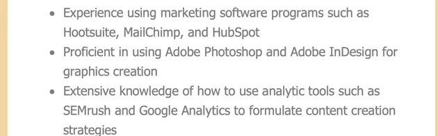 una imagen de una sección de habilidades de currículum completa en Microsoft Word